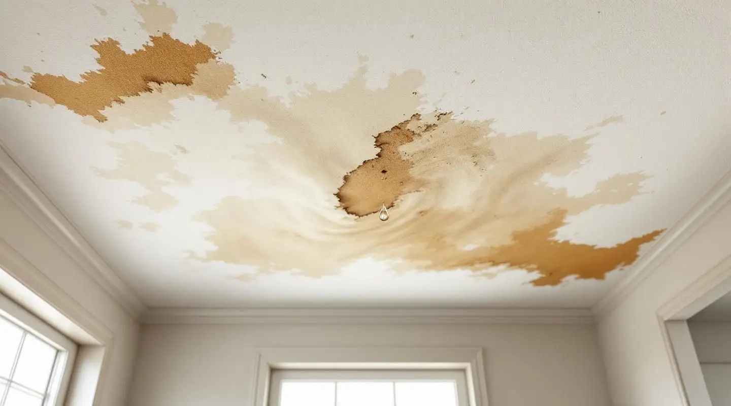 A restoration technician inspecting a water-damaged ceiling with a thermal imaging camera in a Peoria home.