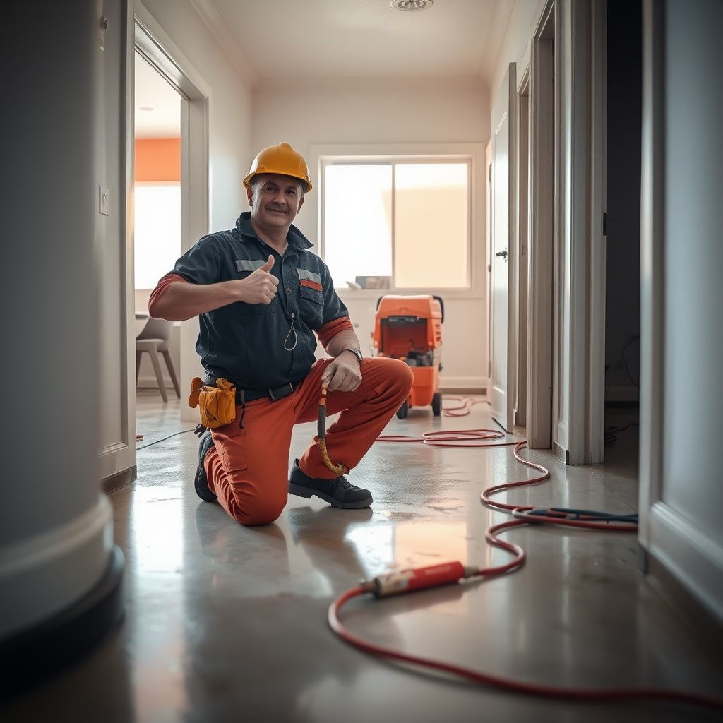 A high-velocity air mover drying a tiled floor inside a Surprise home after a water loss.