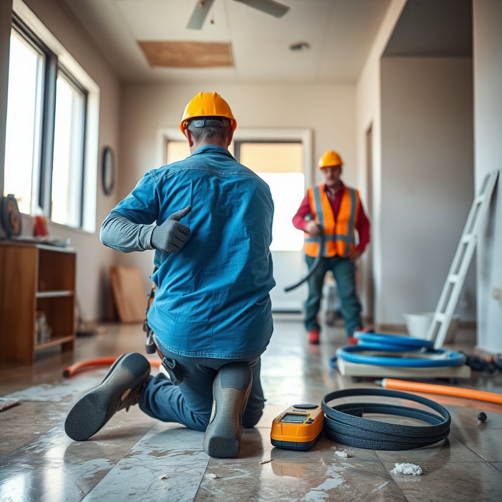 An industrial air mover and dehumidifier drying out a water-damaged room in a Glendale home.